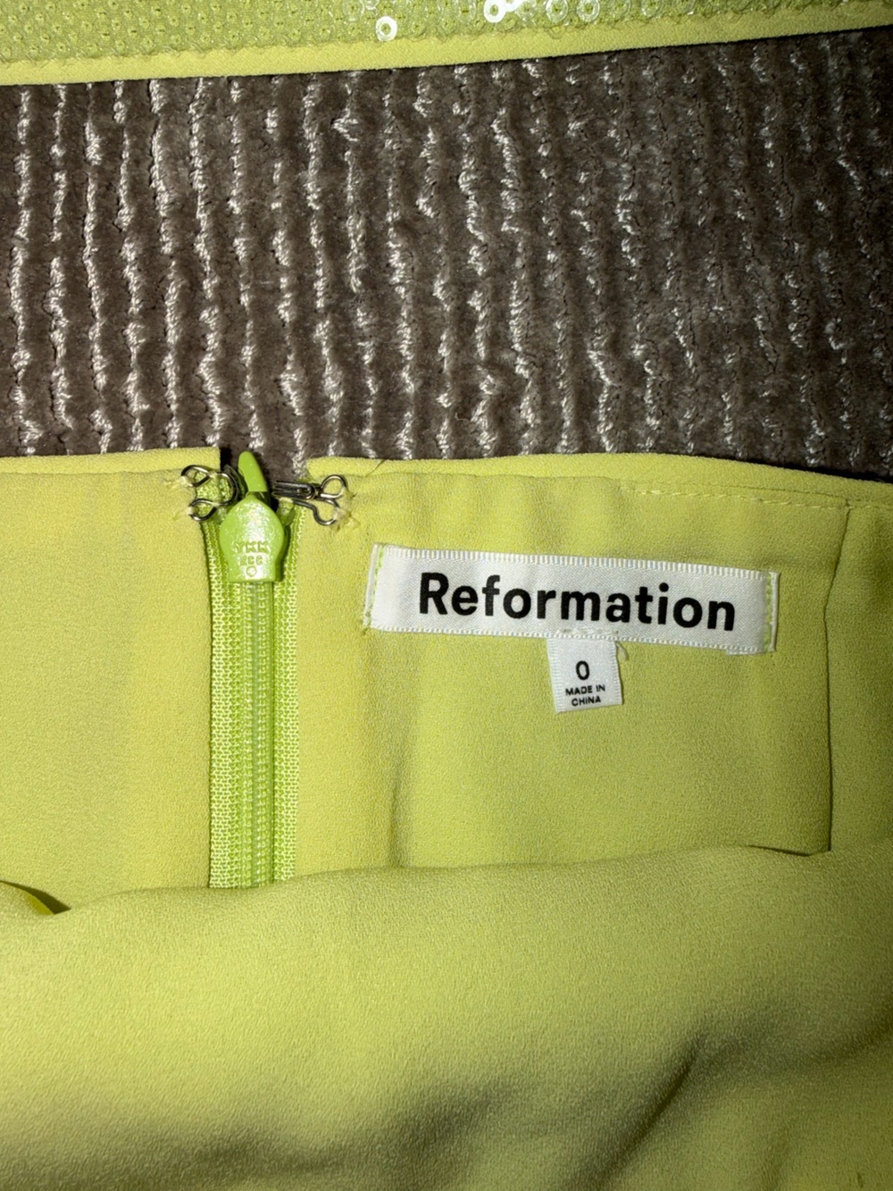 Reformation Lime Green Sequin Matching Set (Top: Size 2, Skirt: Size 0) - Picture 2 of 3